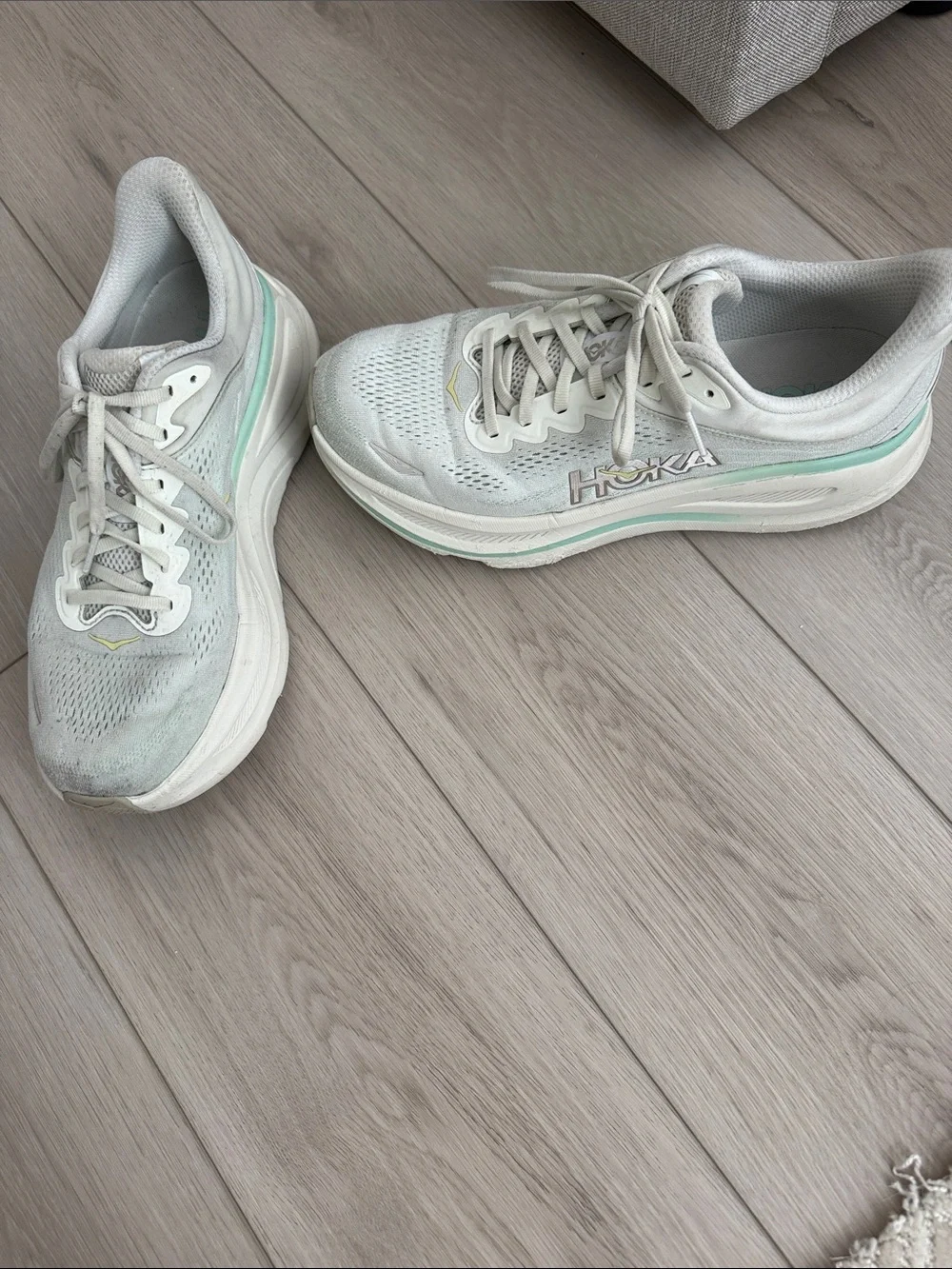 Hoka bondi9 Women's Pale mint Running Shoes with Mint and Yellow Details